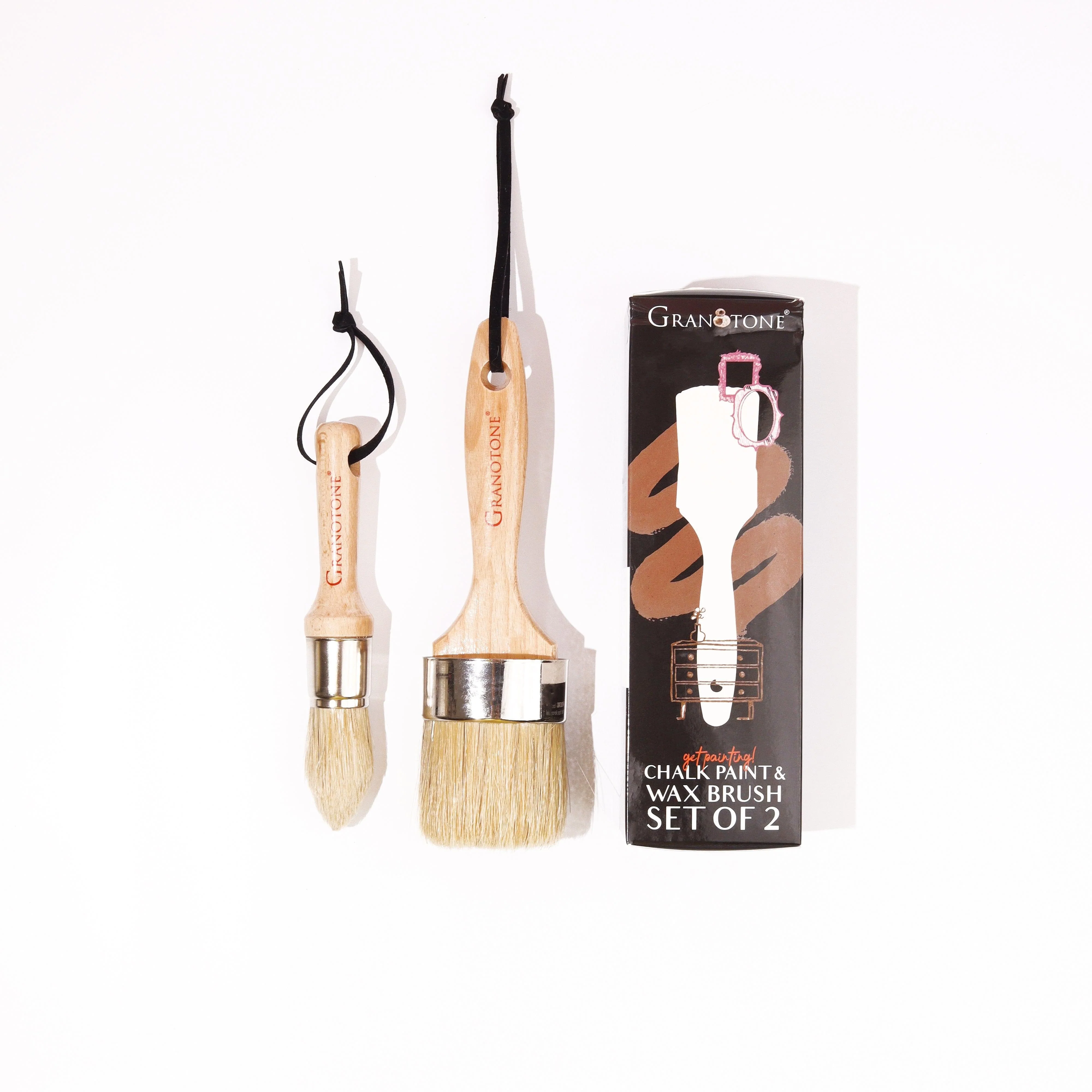 Granotone Chalk and Wax Paint Brush Set, 2Pcs Painting Brush Set with Natural Bristles & Wooden Handle, Professional Paint Brushes for Wood Furniture Home Decor, Round Brush & Pointed Brush - Image 3