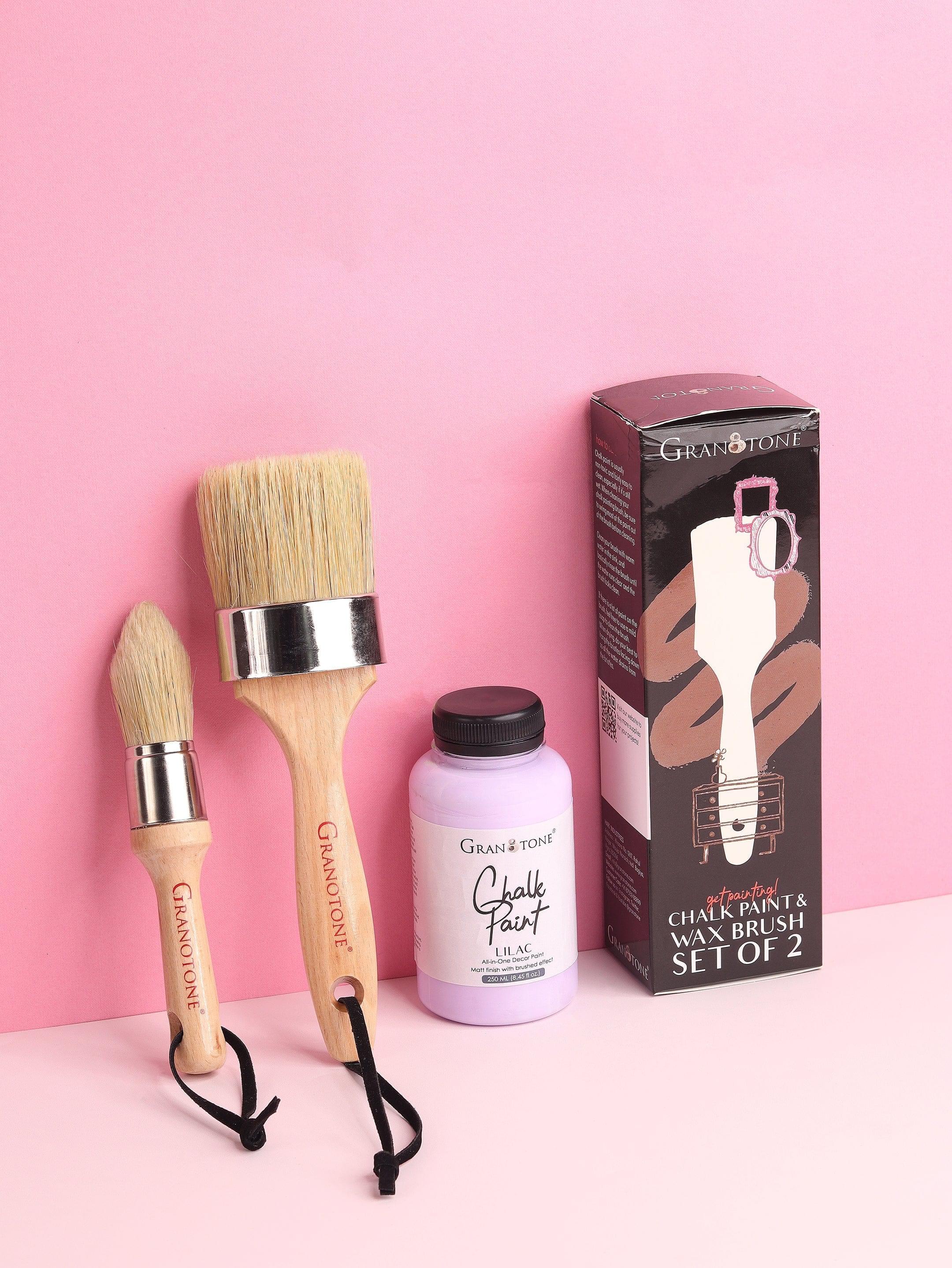 Granotone Chalk and Wax Paint Brush Set, 2Pcs Painting Brush Set with Natural Bristles & Wooden Handle, Professional Paint Brushes for Wood Furniture Home Decor, Round Brush & Pointed Brush - Image 4