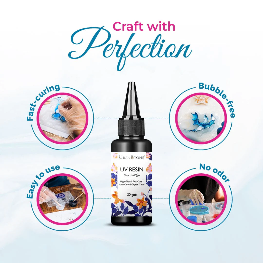 Granotone - Clear UV Resin Hard | High Gloss UV Resin Kit | Fast Curing Solar Activated Glue | Transparent, Low Viscosity | Bubble-Free | Non-Yellowing 30 GMS - Image 3